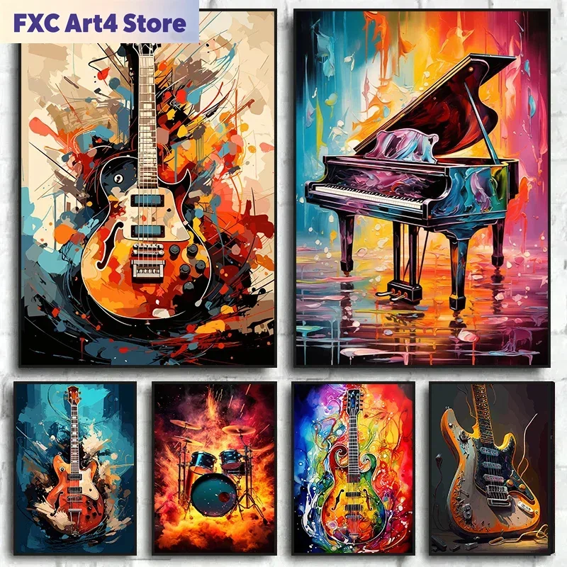 Musical Instrument Photo - لوحات فنية تجريدية ملونة بدون إطار
